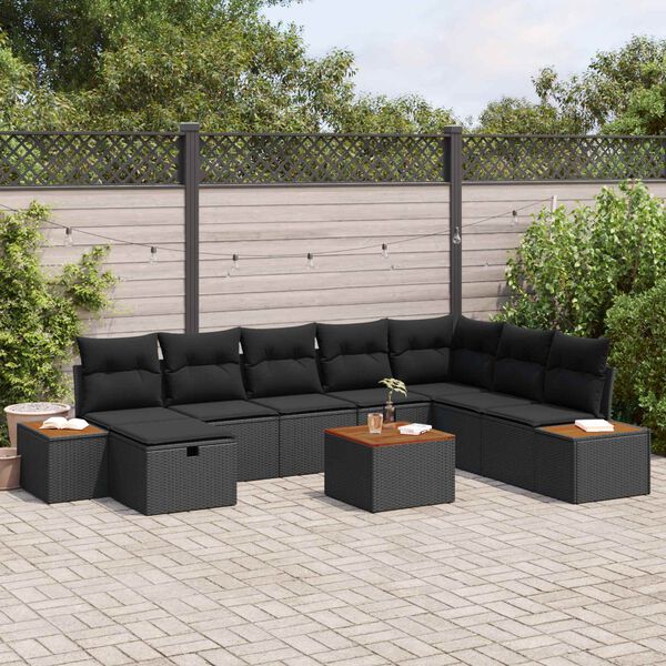 vidaXL Ensemble de canap&eacute; de jardin 9 pcs Noir Poly rotin
