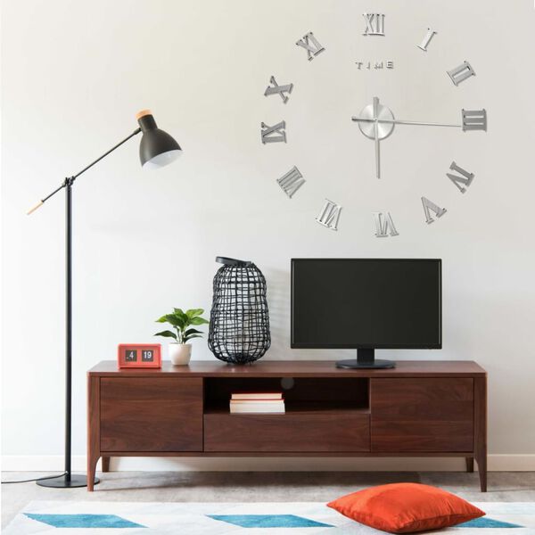 vidaXL Horloge murale 3D Design moderne Argent&eacute; 100 cm XXL