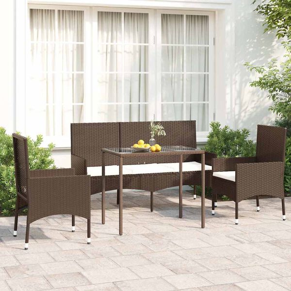 vidaXL Salon de jardin 4 pcs avec coussins Marron R&eacute;sine tress&eacute;e