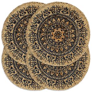 vidaXL Napperons 4 pcs Bleu fonc&eacute; 38 cm Rond Jute