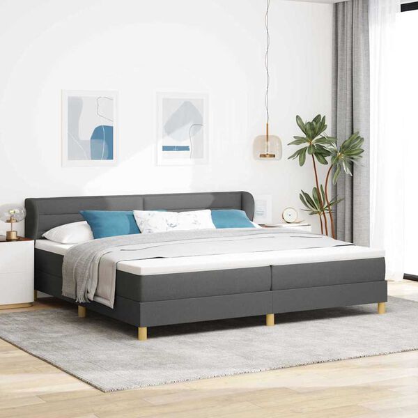 vidaXL Lit &agrave; ressorts avec matelas Gris fonc&eacute; 200 x 200 cm tissu