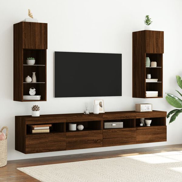 vidaXL Meuble TV avec lumi&egrave;res LED ch&ecirc;ne marron 30,5x30x90 cm