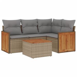 vidaXL Salon de jardin avec coussins 5 pcs beige r&eacute;sine tress&eacute;e