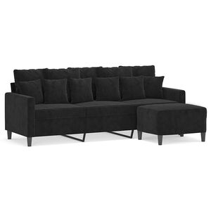 vidaXL Canap&eacute; &agrave; 3 places avec repose-pieds Noir 180 cm Velours