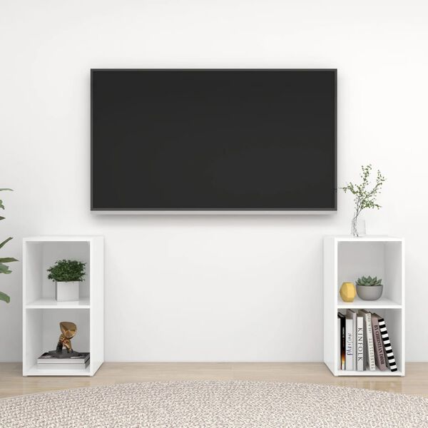 vidaXL Meubles TV 2 pcs Blanc brillant 72x35x36,5 cm Bois d'ing&eacute;nierie
