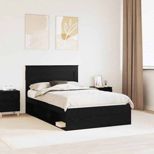 vidaXL Cadre de lit avec stockage Noir 135 x 190 cm Bois de pin massif