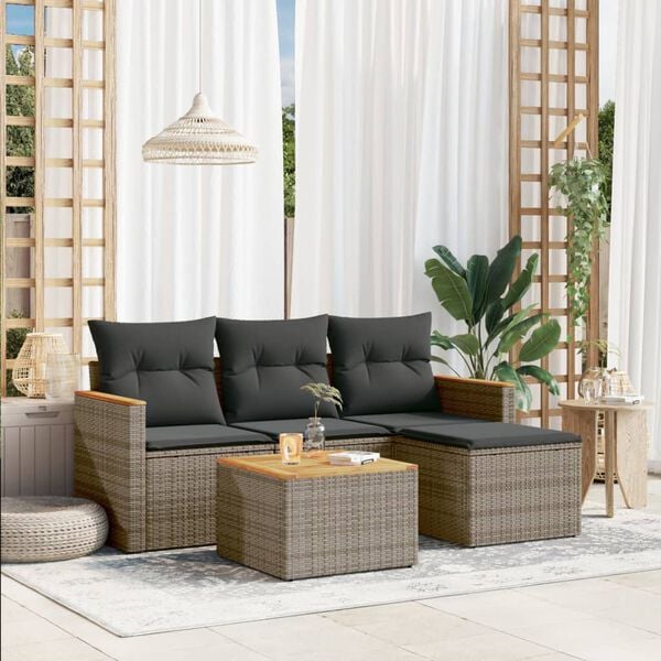 vidaXL Salon de jardin 5 pcs avec coussins gris r&eacute;sine tress&eacute;e