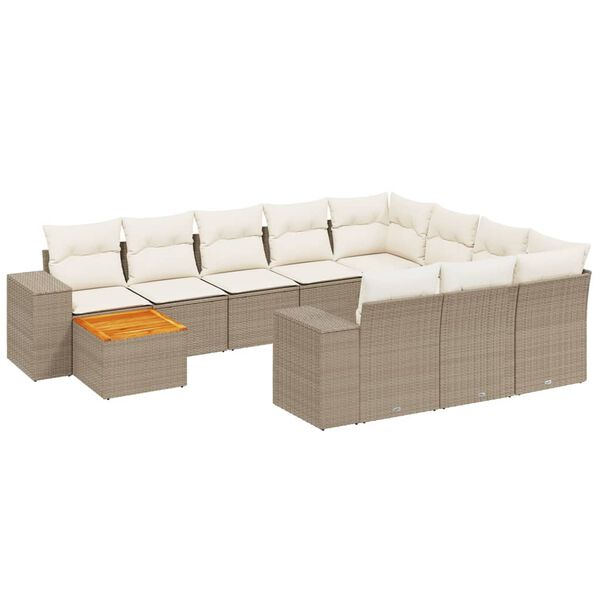 vidaXL Salon de jardin 11 pcs avec coussins beige r&eacute;sine tress&eacute;e