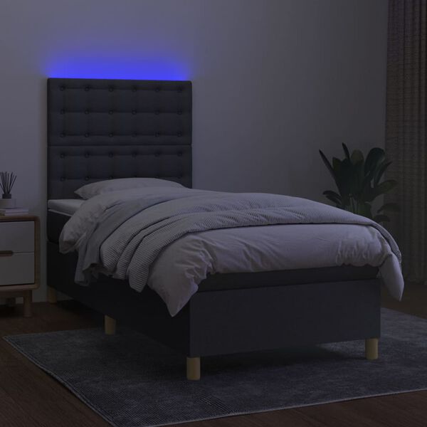 vidaXL Sommier &agrave; lattes de lit et matelas et LED Gris fonc&eacute; 80x200 cm