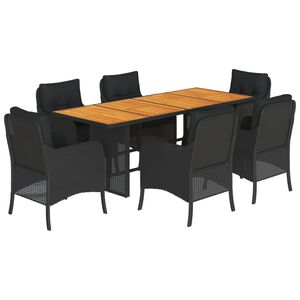 vidaXL Ensemble &agrave; manger de jardin coussins 7pcs Noir R&eacute;sine tress&eacute;e