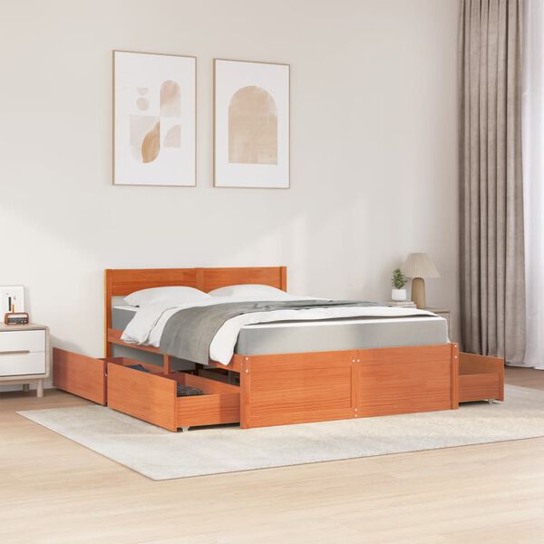 vidaXL Lit avec tiroirs/matelas cire marron 120x200 cm bois massif pin