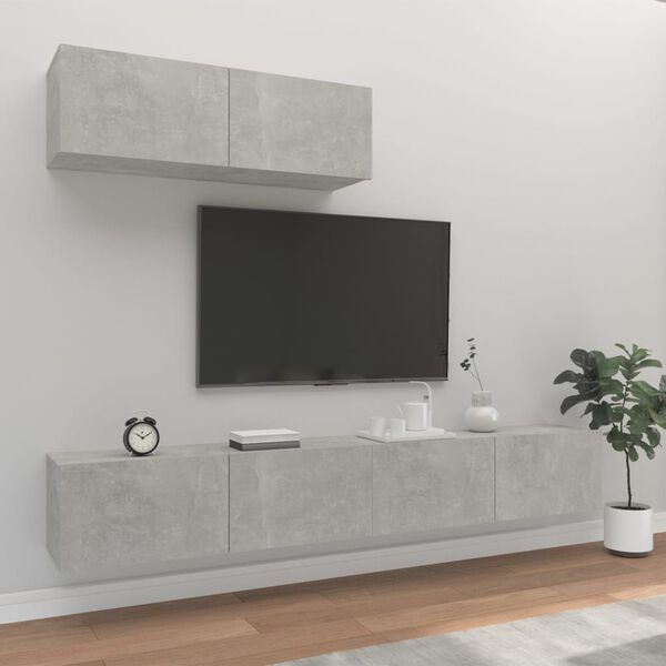 vidaXL Ensemble de meubles TV 3 pcs Gris b&eacute;ton Bois d'ing&eacute;nierie