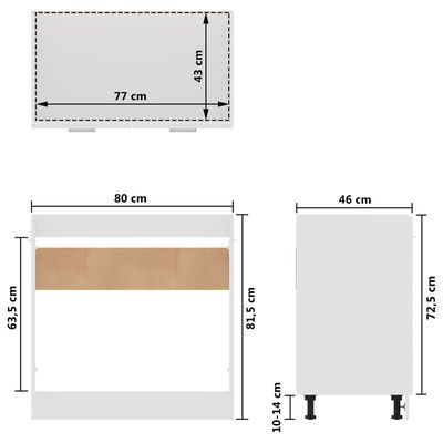 vidaXL Armoire de plancher d'évier Blanc 80x46x81,5 cm Aggloméré