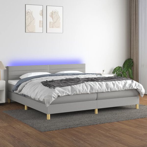 vidaXL Sommier &agrave; lattes de lit matelas LED Gris clair 200x200 cm Tissu