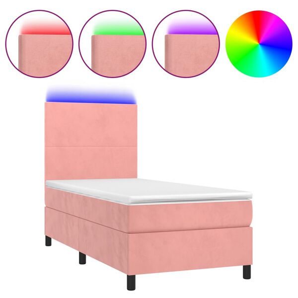vidaXL Sommier &agrave; lattes de lit avec matelas LED Rose 90x190 cm Velours