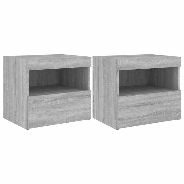 vidaXL Tables de chevet avec lumi&egrave;res LED 2 pcs sonoma gris 50x40x45cm