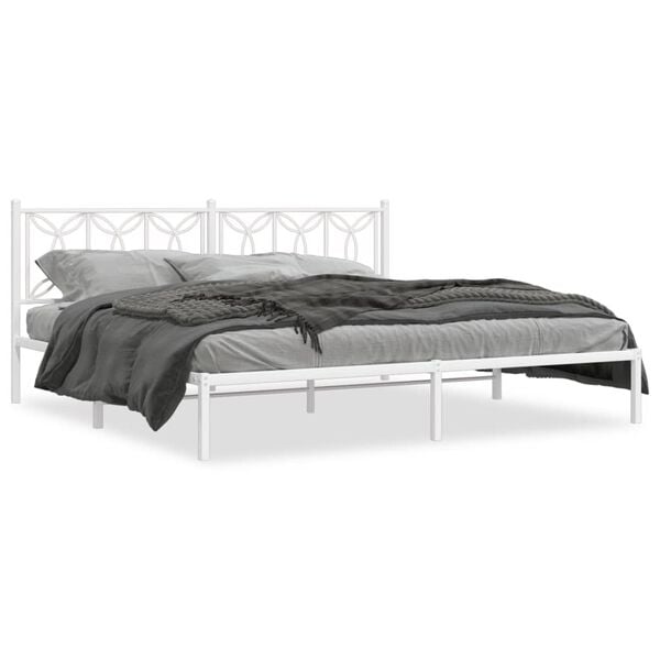 vidaXL Cadre de lit m&eacute;tal sans matelas et t&ecirc;te de lit blanc 193x203 cm