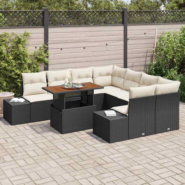 vidaXL Ensemble de canapé de jardin 9 pcs Noir Poly rotin