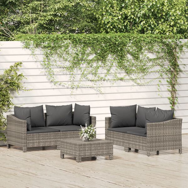 vidaXL Salon de jardin 5 pcs avec coussins Gris Résine tressée