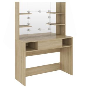 vidaXL Table de maquillage avec &eacute;clairage LED 100x40x135 cm MDF Ch&ecirc;ne