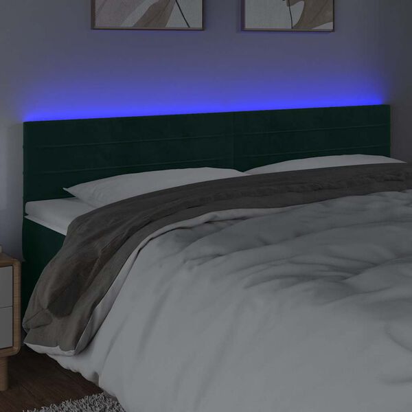 vidaXL T&ecirc;te de lit &agrave; LED Vert fonc&eacute; 160x5x78/88 cm Velours