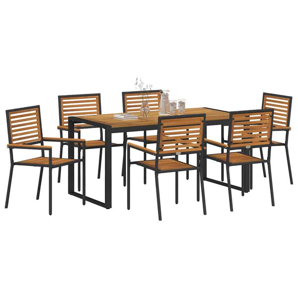 vidaXL Ensemble de salle &agrave; manger pour jardin 7 pcs Noir et Marron