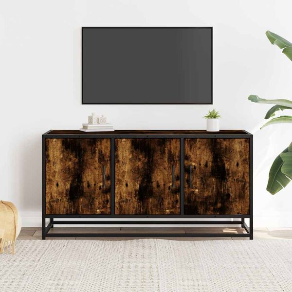 vidaXL Meuble TV chêne fumé 100x35x50 cm bois d'ingénierie et métal