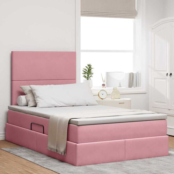 vidaXL Lit avec rangement et matelas Rose 120 x 200 cm Velours