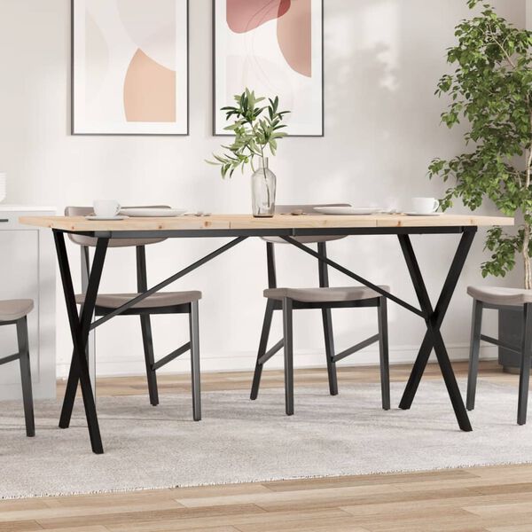 vidaXL Table à manger cadre en X 140x80x75,5 cm bois pin massif acier