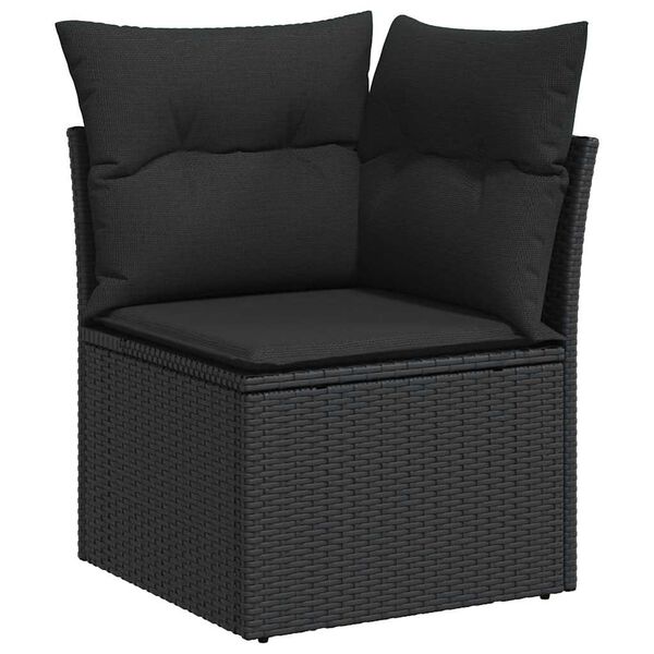 vidaXL Salon de jardin avec coussins 9 pcs noir r&eacute;sine tress&eacute;e acacia