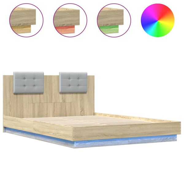 vidaXL Cadre de lit avec LED sans matelas ch&ecirc;ne sonoma 120x200 cm