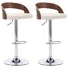 vidaXL Tabourets de bar lot de 2 cr&egrave;me similicuir et bois courb&eacute;