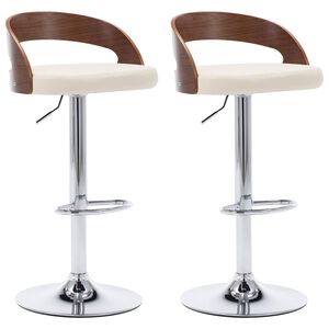 vidaXL Tabourets de bar lot de 2 cr&egrave;me similicuir et bois courb&eacute;