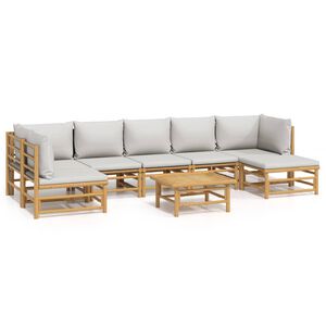 vidaXL Salon de jardin 8 pcs avec coussins gris clair bambou
