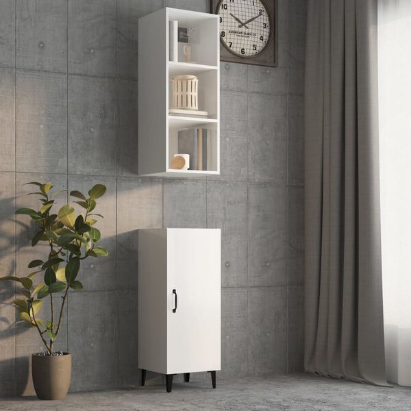 vidaXL Armoire murale Blanc brillant 34,5x32,5x90 cm Bois d'ing&eacute;nierie