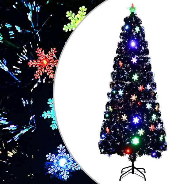 vidaXL Sapin de No&euml;l et flocons de neige LED Noir 240 cm Fibre optique