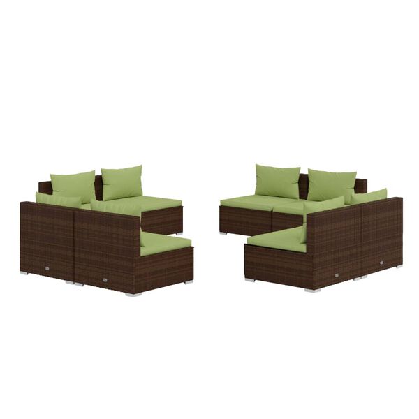 vidaXL Salon de jardin 8 pcs avec coussins r&eacute;sine tress&eacute;e marron