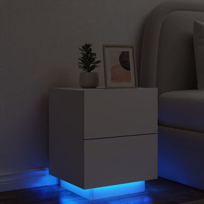 vidaXL Armoire de chevet avec lumières LED blanc bois d'ingénierie