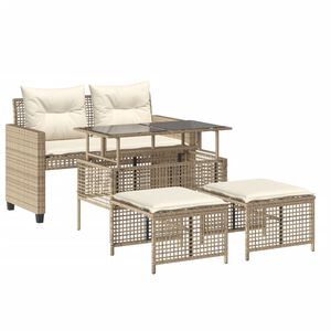 vidaXL Salon de jardin avec coussins 4 pcs beige r&eacute;sine tress&eacute;e verre