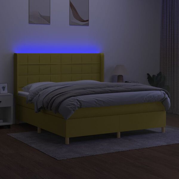 vidaXL Sommier &agrave; lattes de lit matelas et LED Vert 180x200 cm Tissu