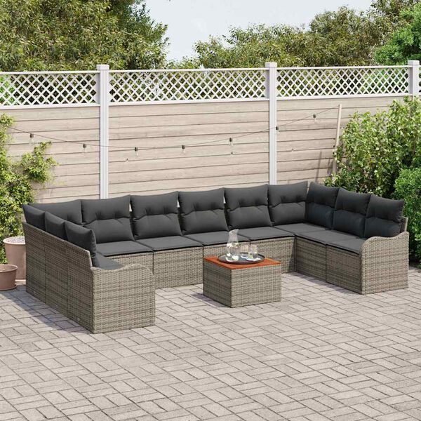vidaXL Ensemble de canapé de jardin 11 pcs Gris Poly rotin