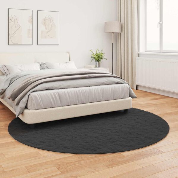 vidaXL Tapis en Fourrure Synth&eacute;tique de Lapin Olite Noir &Oslash; 200 cm