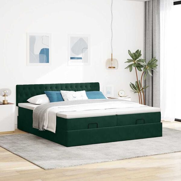 vidaXL Cadre de lit ottoman avec matelas vert fonc&eacute; 160x200 cm velours