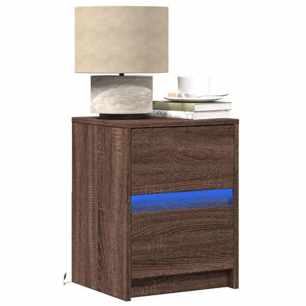 vidaXL Armoire de chevet et lumi&egrave;res LED ch&ecirc;ne marron bois ing&eacute;nierie