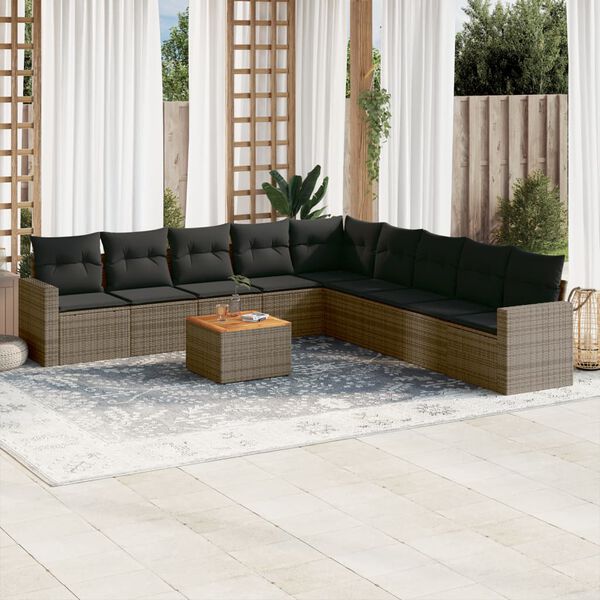 vidaXL Salon de jardin avec coussins 10 pcs gris r&eacute;sine tress&eacute;e