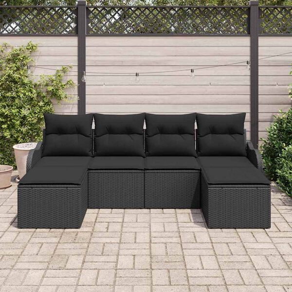 vidaXL Ensemble de canap&eacute; de jardin avec coussin 6 pcs Noir Poly rotin