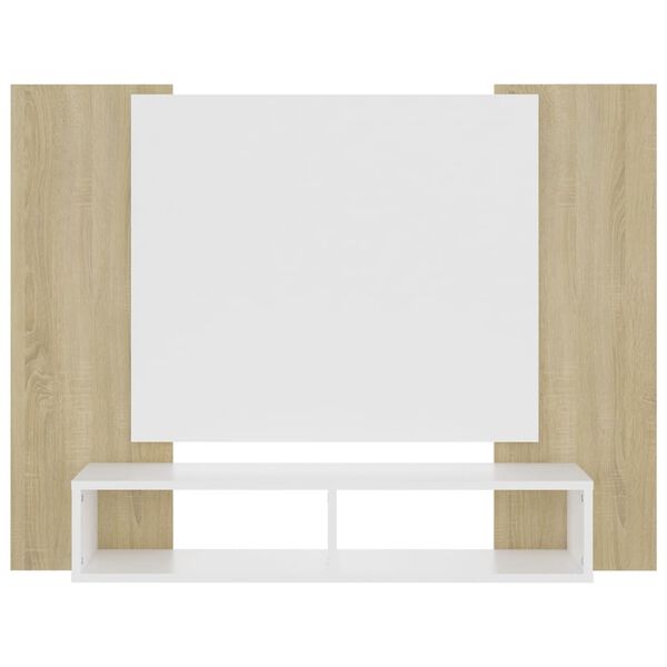 vidaXL Meuble TV mural Blanc et ch&ecirc;ne Sonoma Bois d&rsquo;ing&eacute;nierie