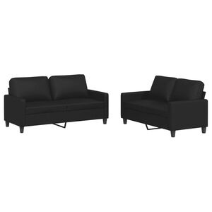 vidaXL Ensemble de canap&eacute;s 2 pcs avec coussins Noir Similicuir