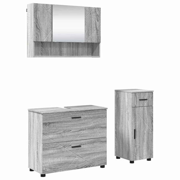 vidaXL Ensemble de mobilier de salle de bain 3 pcs Sonoma gris
