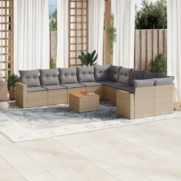 vidaXL Salon de jardin 11 pcs avec coussins beige r&eacute;sine tress&eacute;e